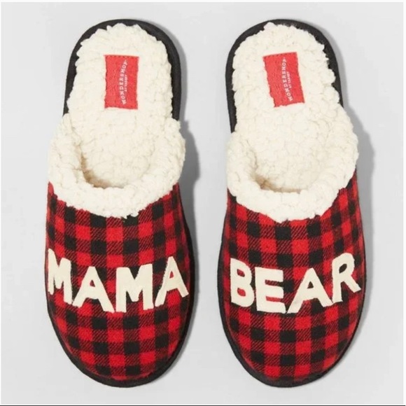 Shoes Nwt Large 9 Mama Bear Red Black Plaid Slippers
